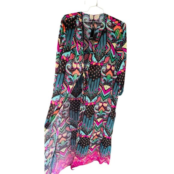 NWT Torrid Elbow Sleeves Multi Ikat Maxi Kimono Size 2X Swim Cover Up - Picture 5 of 9